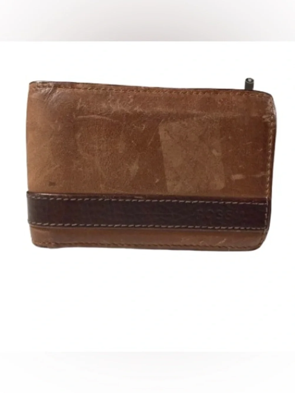 Fossil Brown Leather Bifold Wallet with Money Clip & ID Window